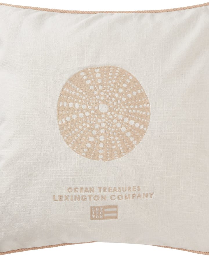 Sea Embroidered Recycled Cotton Kussenhoes 50x50cm - White-Beige - Lexington