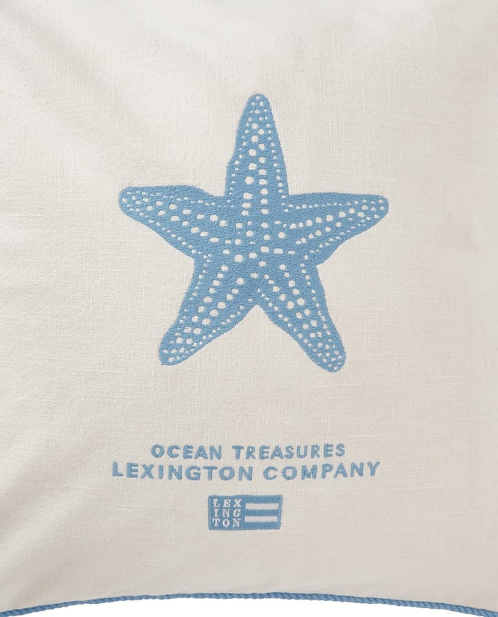 Sea Embroidered Recycled Cotton Kussenhoes 50x50cm - White-blue - Lexington