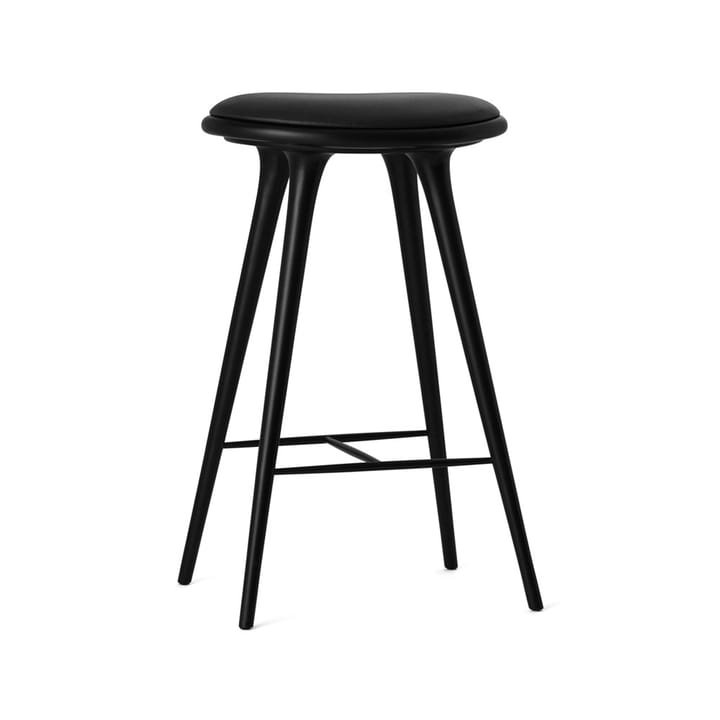 Mater high stool barkruk hoog 74 cm - leer zwart, onderstel van zwartgebeitst beukenhout - Mater