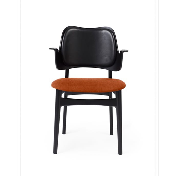 Gesture stoel, beklede zitting&rugleuning - stof rusty rosé, rugleuning leer, zwartgelakt beukenhouten onderstel - Warm Nordic